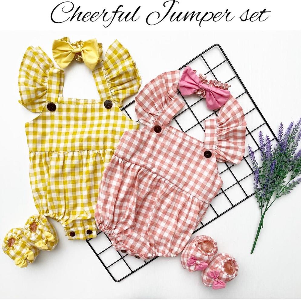 Grosir Klik 4 Pcs Rosella / Freya Jumper Suit Jumper Bandana Sepatu Pakaian Konveksi Baju Anak Bayi 
