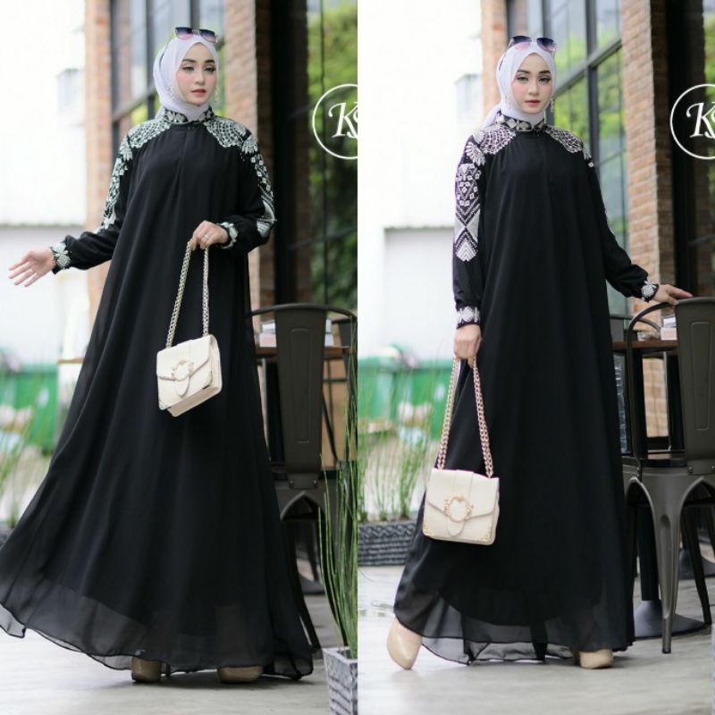 gamis bordir ceruty babydoll import pesta mewah full furing jumbo gamis remaja terbaru 2021 kekinian