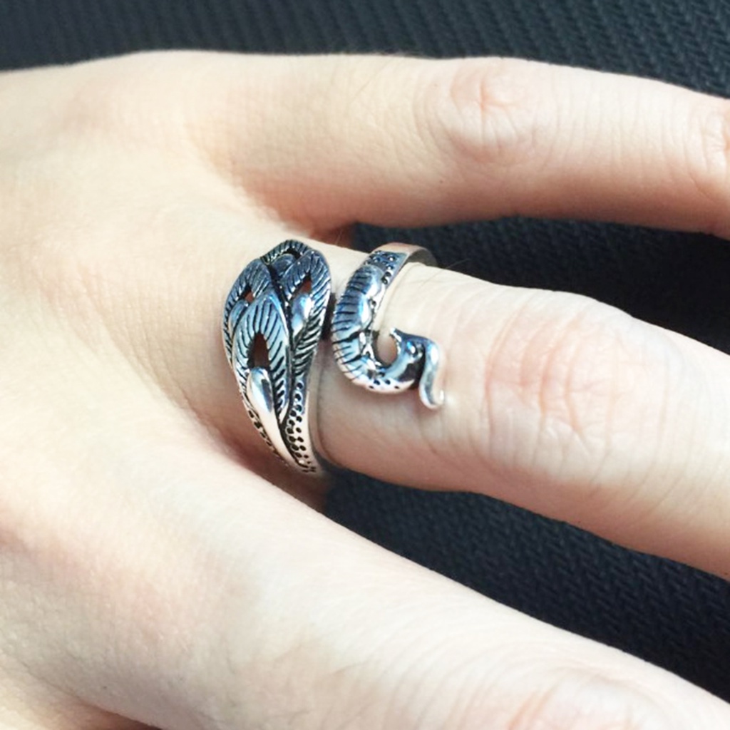 Huluboy Cincin Terbuka Adjustable Model Burung Phoenix Gaya Retro Untuk Unisex / Pria / Wanita