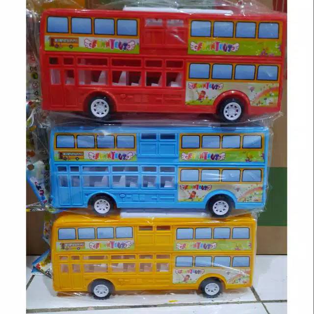 Mainan bus tingkat mobil mobilan pull and go