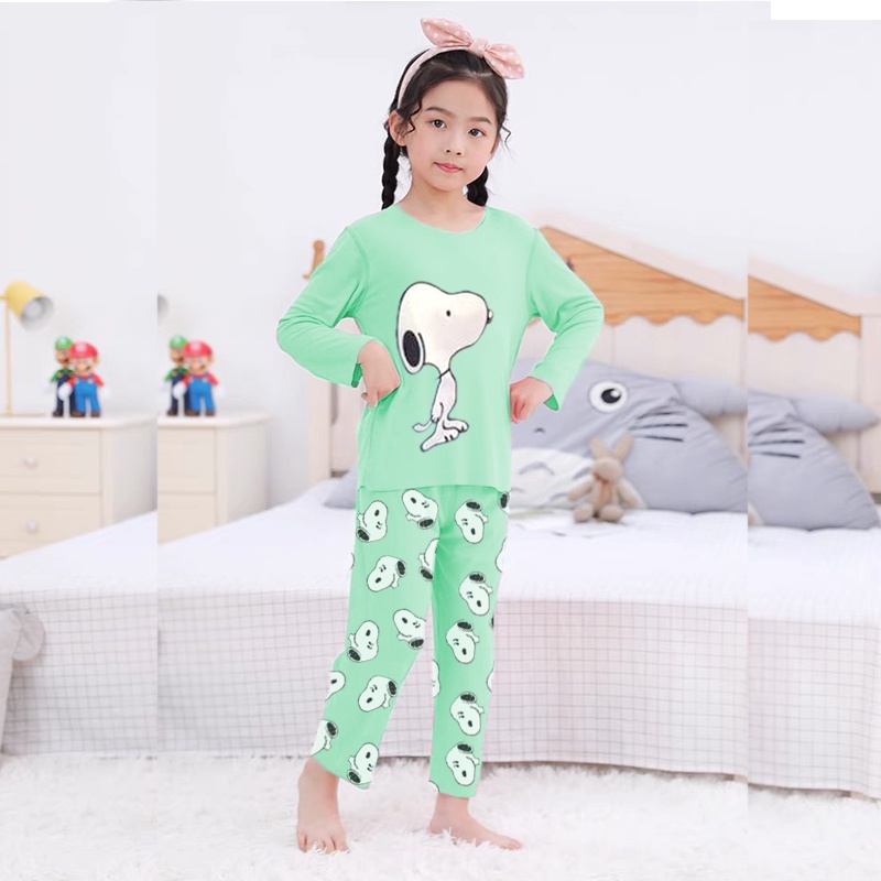 Baju Tidur Anak PP Perempuan dan Laki Usia 1 - 7 Tahun Stelan Celana Panjang Snoopy