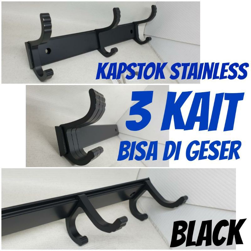 Kapstok Stainless Hitam 3kait Model Geser Promo Termurah