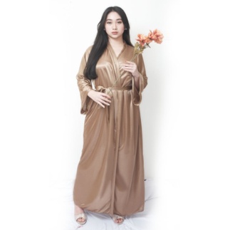 Lingerie kimono satin panjang maroon big size xxl premium baju tidur wanita_stylishunderwearbandung