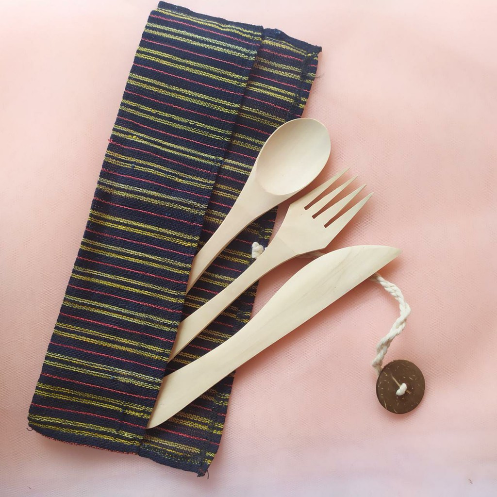 Cutlery Set Kayu Kopi Pouch Lurik/Kopi Cake Set | Shopee Indonesia