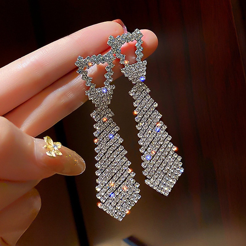 Anting Kristal Berlian Imitasi Bentuk Geometris Untuk Wanita