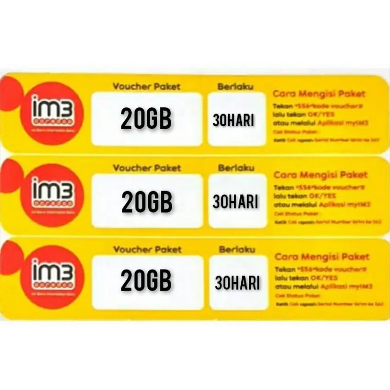 Voucher IM3 20GB/30hari SUMBAGSEL