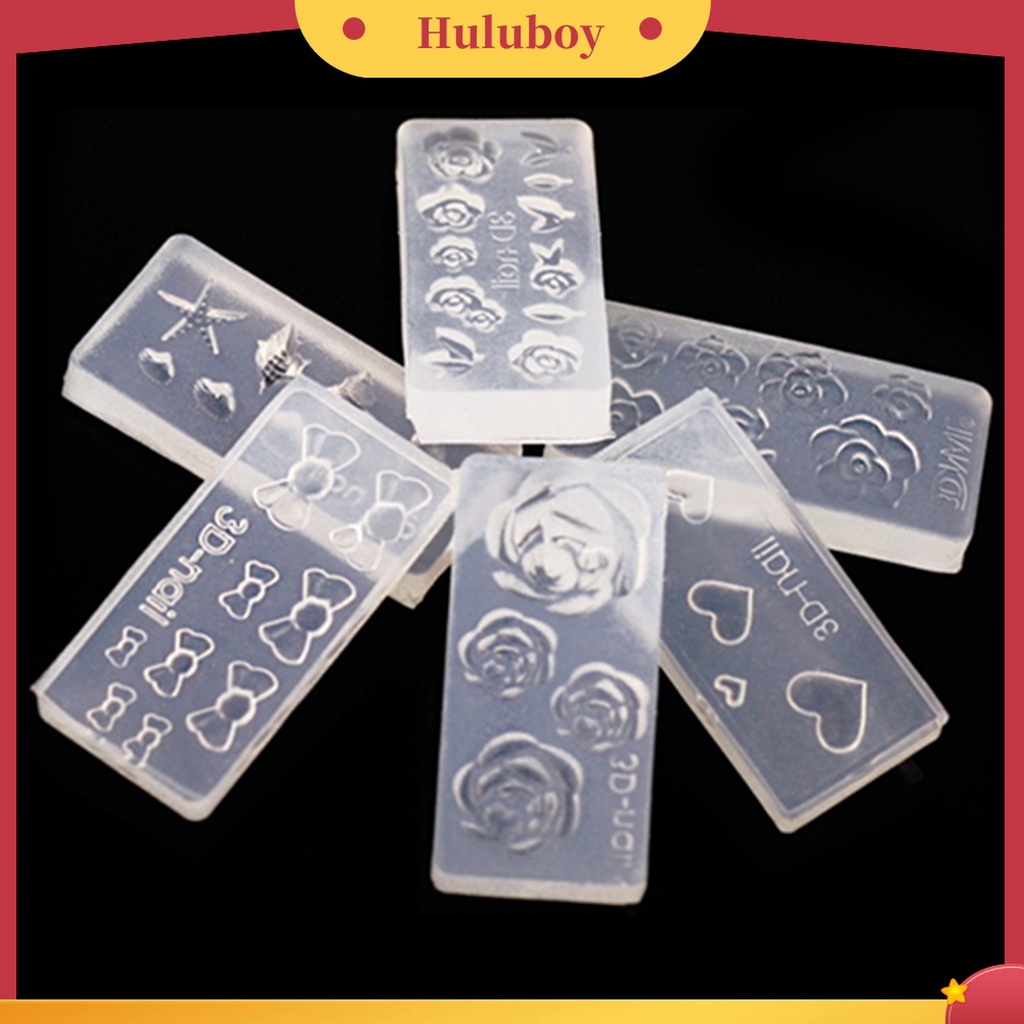 Huluboy Huluboy♡ 6pcs Cetakan Akrilik Transparan 3D Tahan Lama Untuk Nail Art