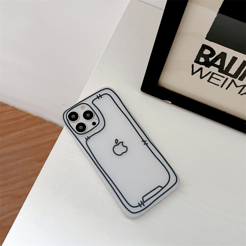 IPHONE Boldface Anime Line Matte Semi Transparan Phone Case Cover Untuk Iphone7 8 PLUS X XR XS 11 12 13 14 MINI PRO MAX SE 2020