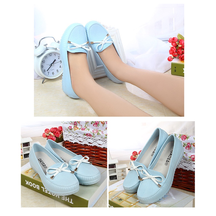 Sepatu jelly flatshoes perempuan dewasa motif pita