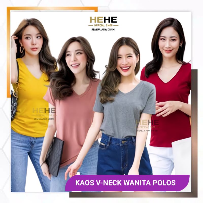 Kaos Polos V-Neck Basic Vneck T-shirt Atasan Pakaian Wanita Lengan Pendek Oblong V neck Cewek Baju N
