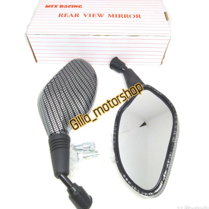 Spion Clik Carbon Putih Gagang hitam Kaca putih Datar Universal Motor Honda Yamaha