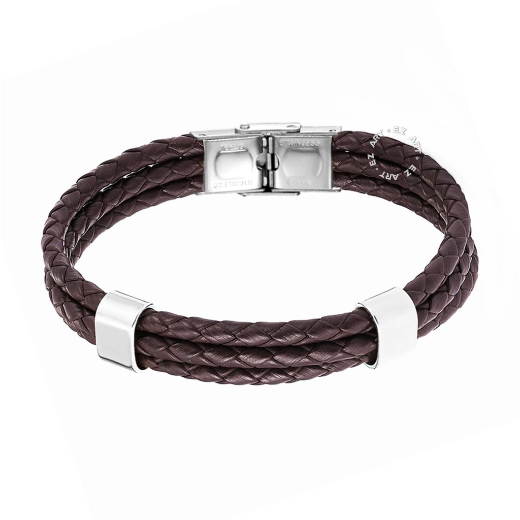 GELANG KULIT KEPANG 3 LAYER MULTILAYER STAINLESS STEEL PRIA WANITA TALI COKLAT HITAM ADJUSTABLE