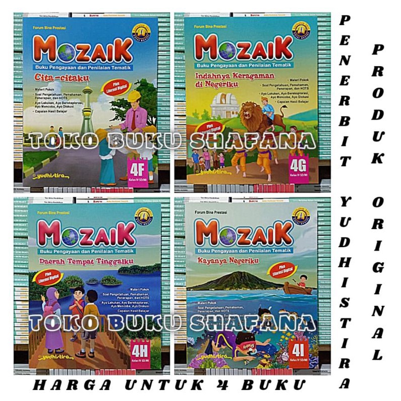 Paket 4 Buku Mozaik 4F 4G 4H 4I Yudhistira Kelas 4 SD K13 Revisi - Pengayaan &amp; Penilaian Tematik