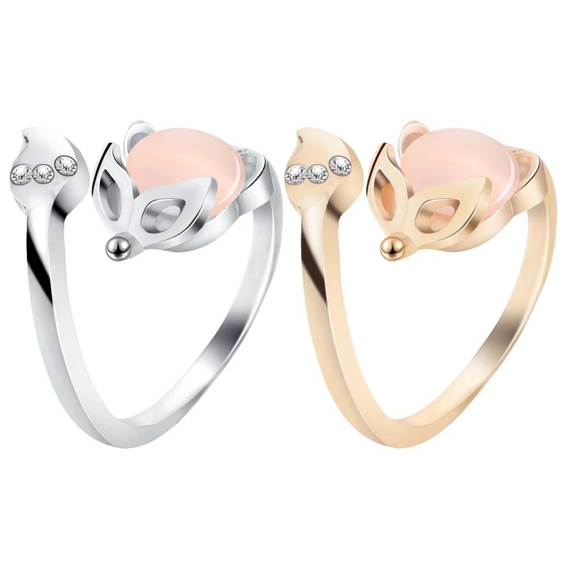 Creative Mink Shape Rhinestone Inlay Alloy Rings/ Cute Animal Modeling Adjustable Opening Finger Ring