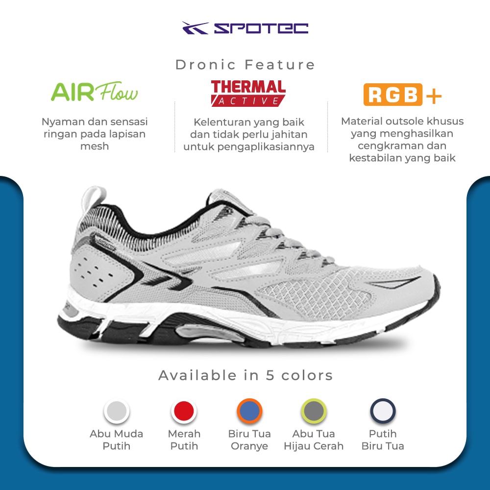 SPOTEC Sepatu Running Dronic Abu Muda - Putih