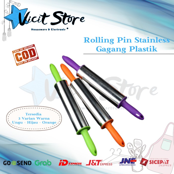 Rolling Pin Stainless Gagang Plastik