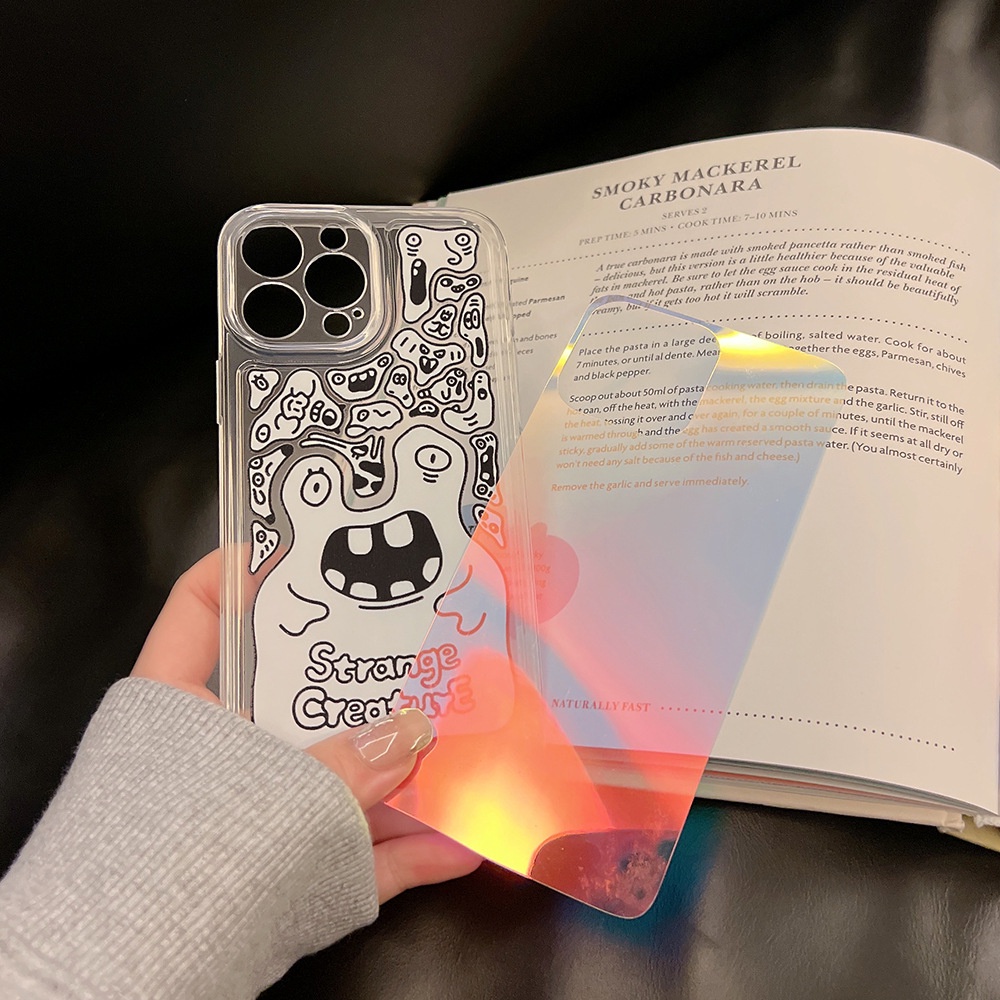 Case Pelindung Transparan Motif Kartun Monster Dengan Kartu Laser Untuk Iphone 11 8 7 Plus SE2 XS XR 12 13 Mini PRO MAX