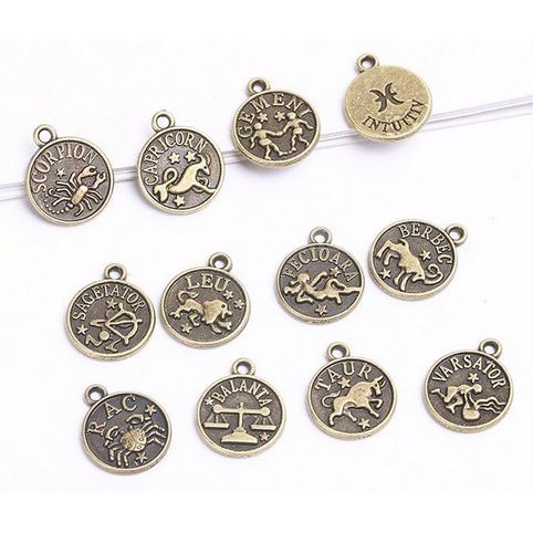 Twelve Constellations Round Charm - Charm Zodiak Bulat (12pcs)