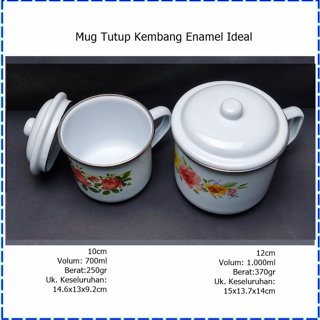 RML005F Mug Jadul/Mug Tutup Kembang Enamel Ideal 12cm