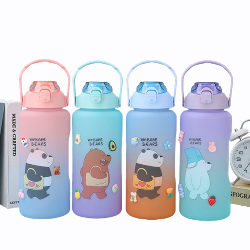 Botol Minuman We Babe Bears Free Sticker 2D &amp; 3D Food Grade Bebas BPA Ukuran 2 Liter &amp; 800ML-Botol Minum Viral Motivasi Dengan Penanda Waktu-Botol Couple Pasangan Gradasi Anti Bocor Awet Tahan Lama