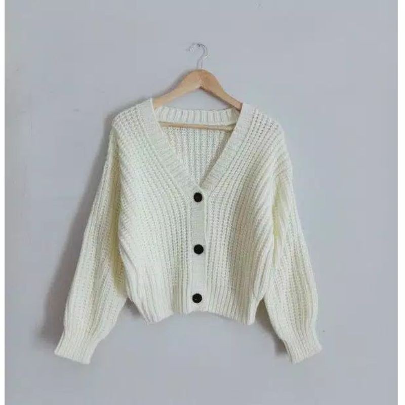 CARDIGAN CROP 7GET RAJUT TEBAL LENGAN PANJANG RICHI.STORE-Broken white