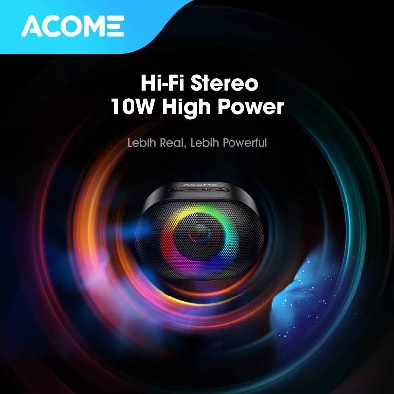 ACOME Speaker Bluetooth 5.0 TWS 10W IPX6 Waterproof RGB Light Rhyme Rave Party Garansi Resmi 1 thn A10