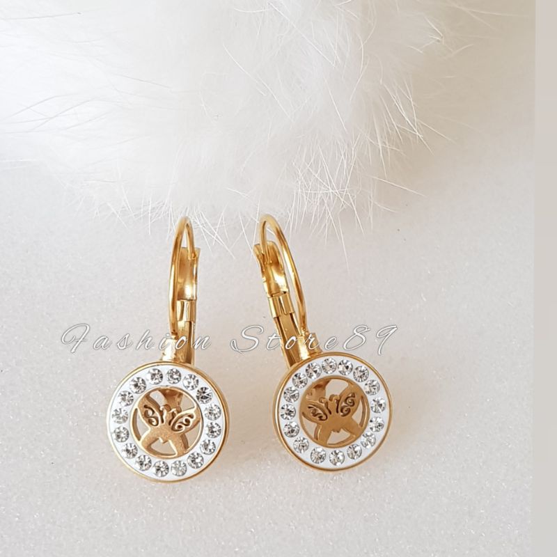 Ready stok anting buterfly impor titanium gold white Antikarat jurai anting jurai jepit titanium