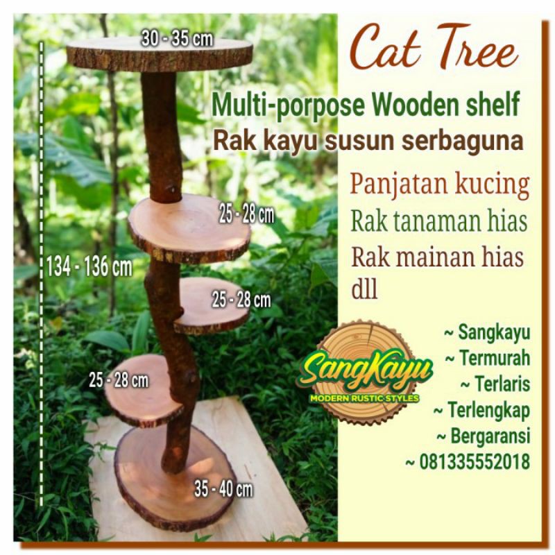 Cat tree pohon kucing panjatan kucing rak kayu serbaguna rak bunga dll