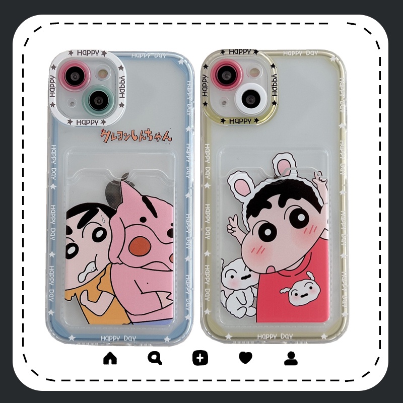 Soft Case Transparan Motif Crayon Shin-chan Untuk iPhone 12 13 Pro MAX 11 X XR XS MAX 7 8 Plus