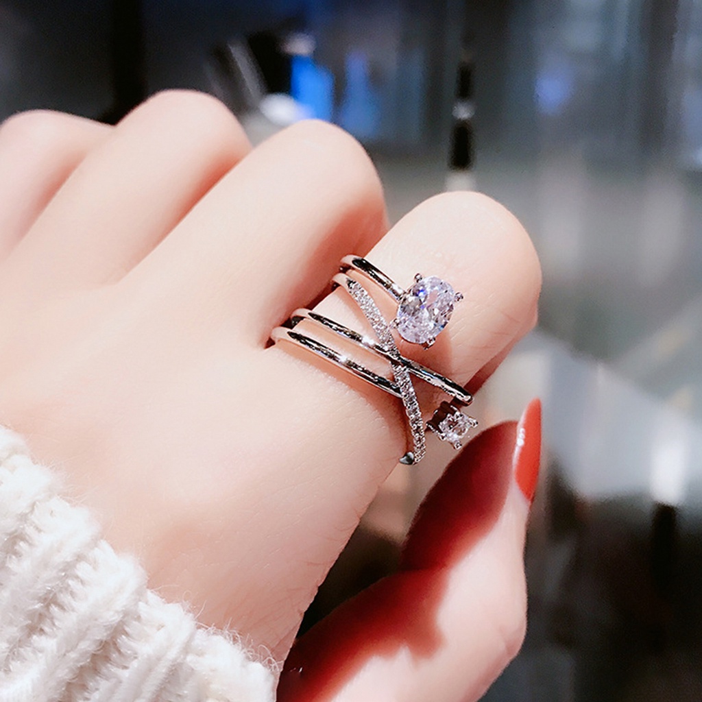 Hu Hu Hu Hu Hu Alat Bantu Pasang Kacamata♡ Cincin Multilayer Adjustable Bahan Metal Aksen Berlian Imitasi Untuk Wanita