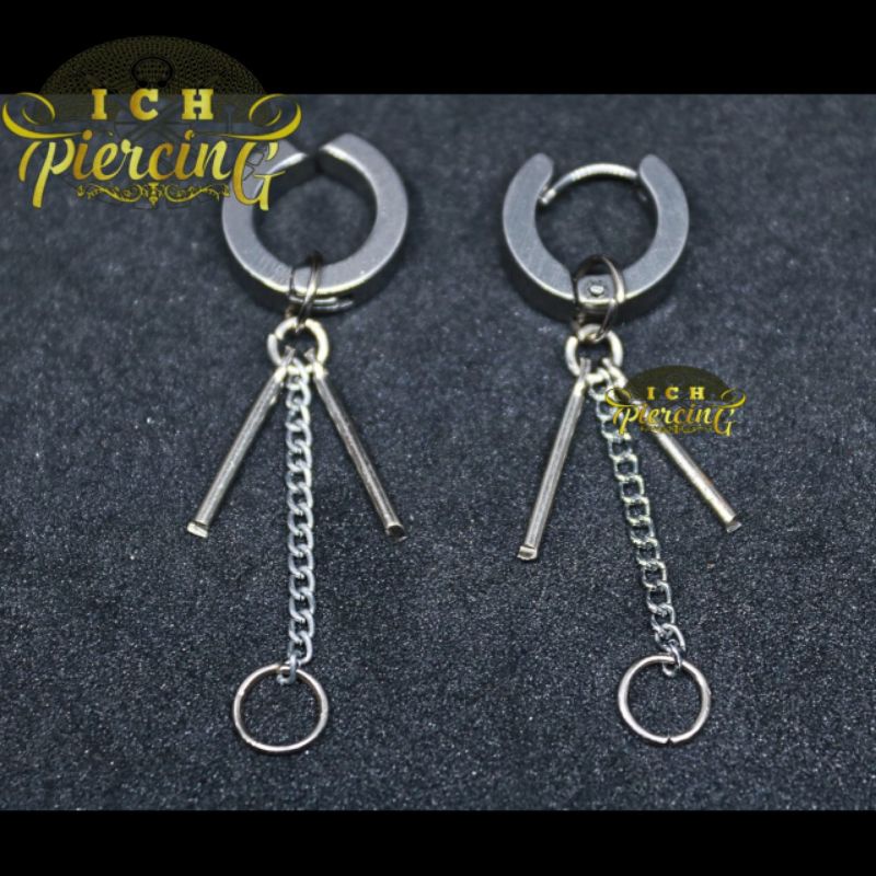 Anting Gantung model Batang 2 ring / Anting Viral / Anting Titanium / Anting BTS / Anting K-Pop / anting pria / Anting wanita / Anting tindik / Anting Jepit / Anting fake / earring / Anting pria korea