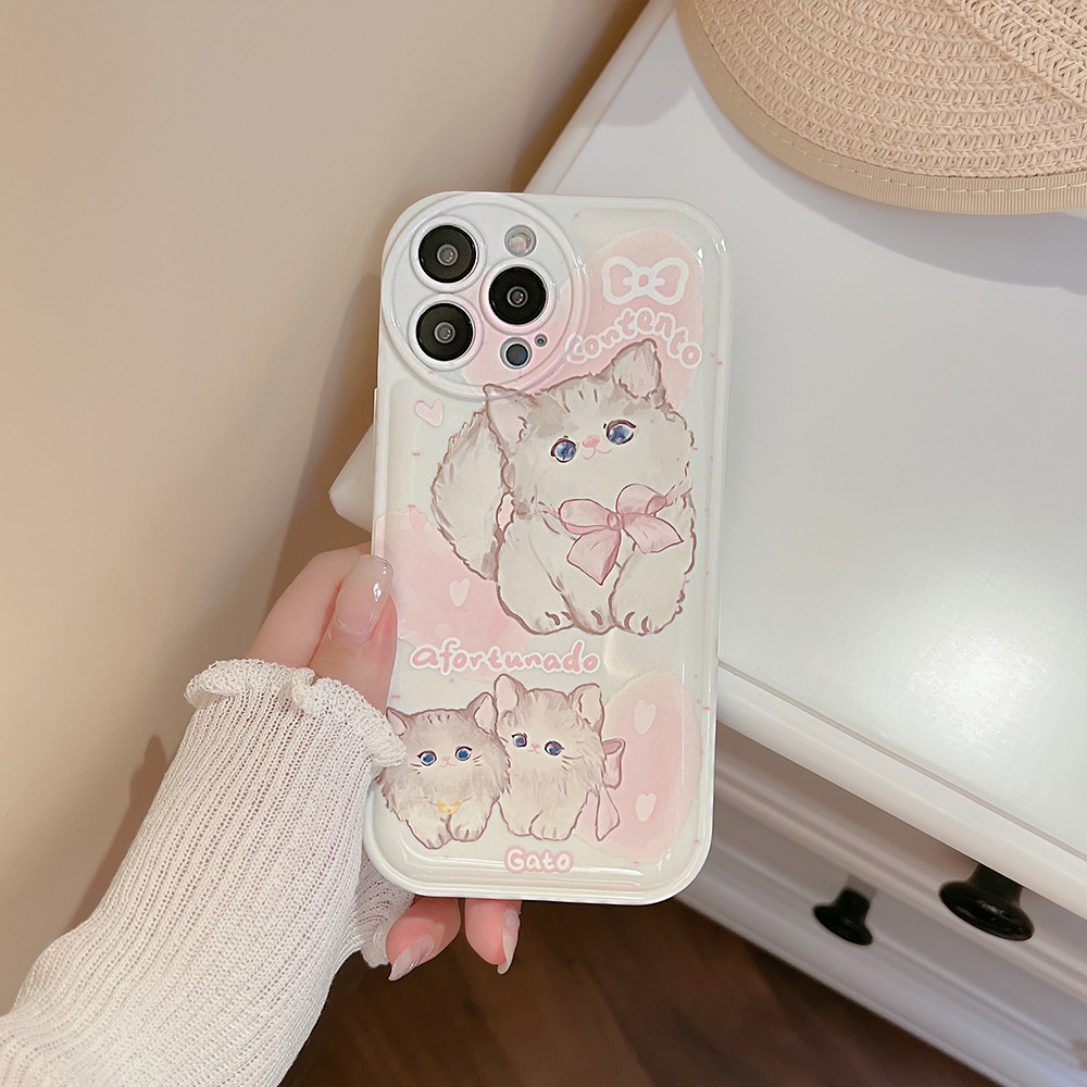 IPHONE Anak Perempuan Lucu Kucing Pink Kitty Anti Jatuh Pelindung Lensa Kamera Phone Case Cover Untuk Iphone14 13 12 11 Pro Max X XS XR 87 Plus 2020 SE