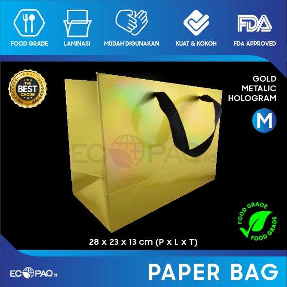 

Paper Bag Emas - Paper Bag Gold - Paper Bag Hologram 28x13x23 - (5pcs)