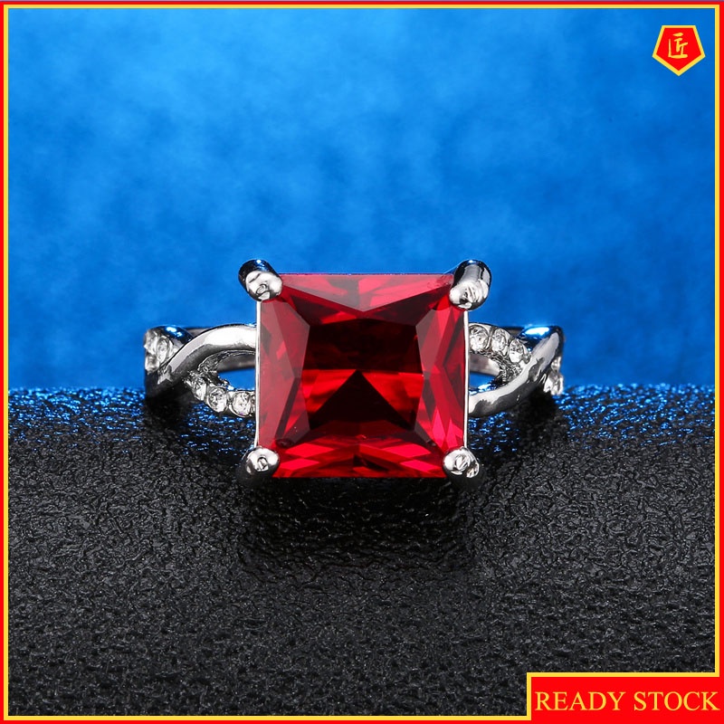 [Ready Stock]Square Diamond Ruby Ring Simple Elegant