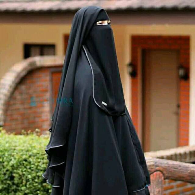 Niqab Yaman 2 Layer Bisban Size L Sifon Silk Jetblack Alsyahra Exclusive