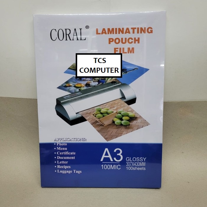 

Plastik Laminating Pouch Film Glosy Clear A3 100mic CORAL