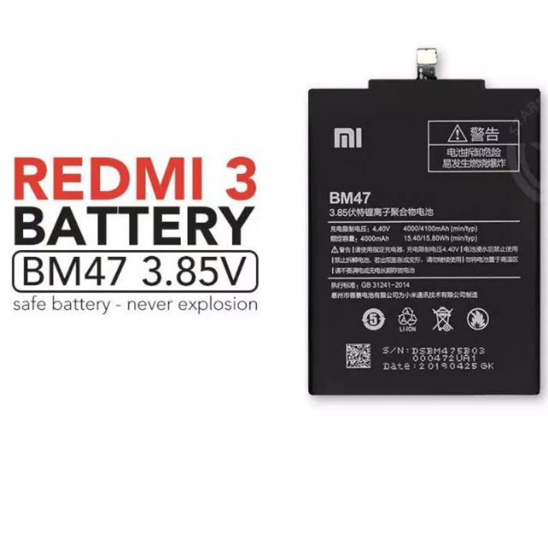 Batre baterai Xiaomi Redmi 3 BM47 Redmi 3s Redmi 3X Redmi 3 pro Original oem