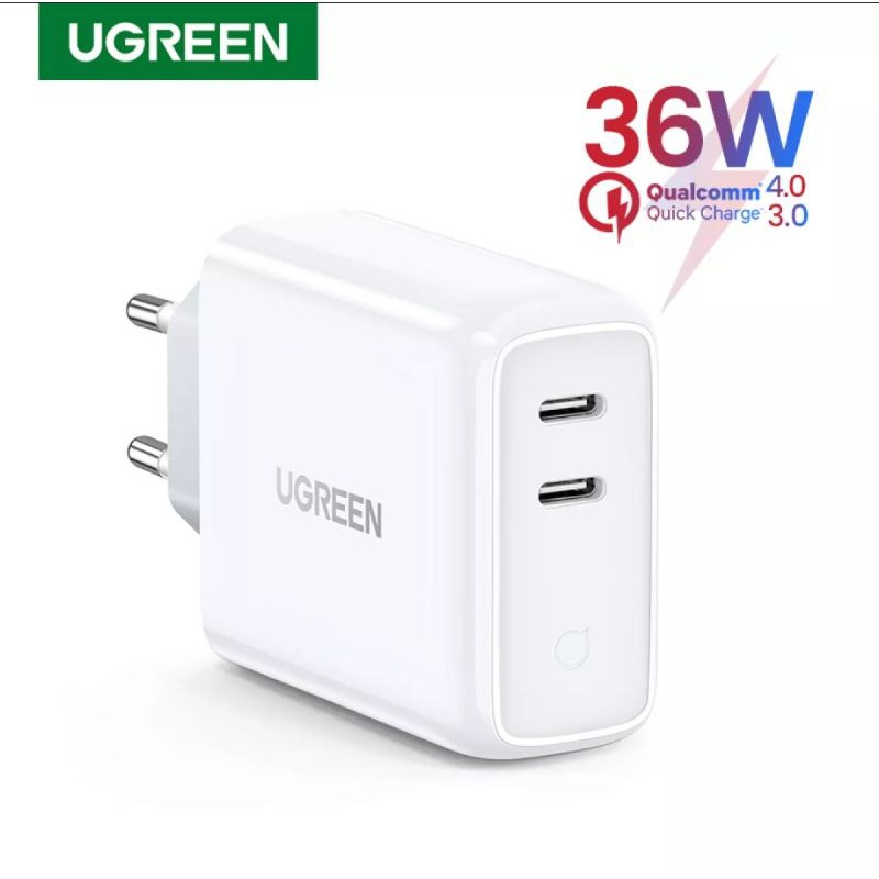 Ugreen 36W Dual USB Wall Charger PD QC 3.0 4.0 Quick Charge Power Delivery Fast Charging