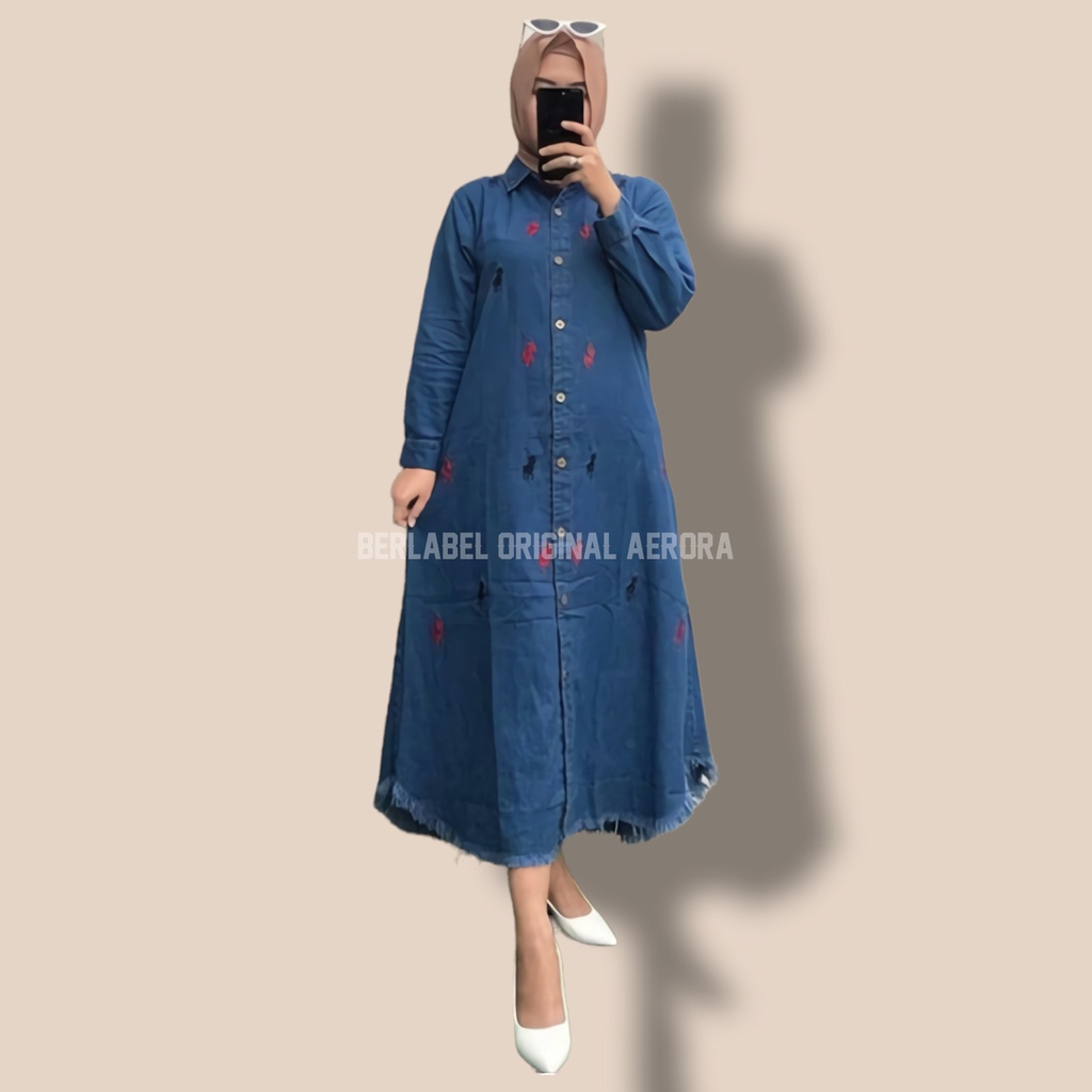 Gresy Midi Dress Dres Jeans Jins Jumbo Korea Muslim Korean Style Wanita Terbaru 2022 Busui Wedding Kondangan Rawis Ld 120 Allsize