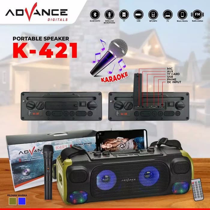 ADVANCE SPEAKER PORTABEL K-421 BLUETOOTH PLUS MIC WIRELESS FREE POWER BANK 7000mAh