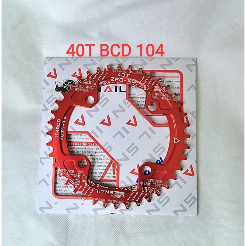 Snail Chainring 40T BCD 104mm Narrow Wide Chain Ring Arm Crank Sepeda 40T BCD 104 mm Merah