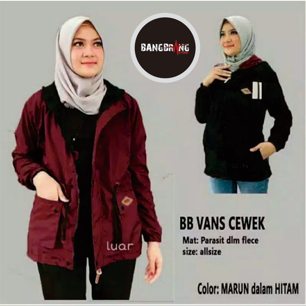 JAKET PARKA WANITA BOLAK BALIK JAKET WANITA PARKA BB MURAH JAKET PARKA CEWEK JAKET PARASUT WANITA-Maroon Hitam