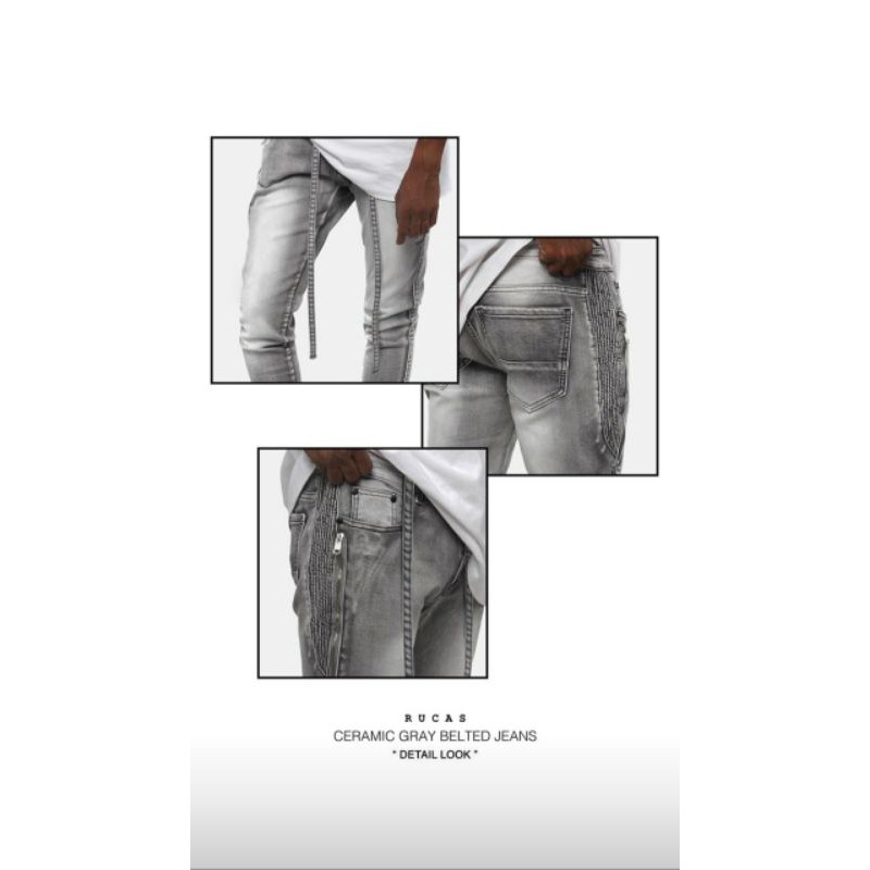 RUCAS Ceramic Grey Belted Jeans UK 32