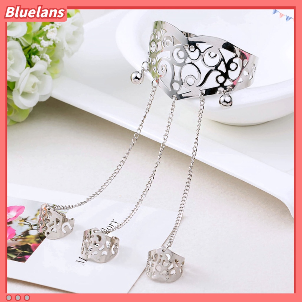 Gelang Tangan Rantai Multilayer Adjustable Motif Ukiran Hollow Aksen Rumbai + Lonceng Untuk Perhiasan Wanita