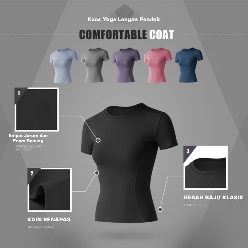 Baju Sport Olahraga Kaos T-SHIRT Wanita Lengan Pendek Untuk Gym Fitnes Zumba Running Yoga LG-MTDX