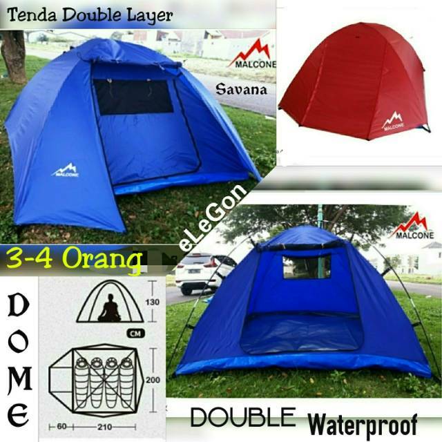 Tenda Hiking Dome Gunung Malcone Savana 4 Orang Double Layer Waterproof Original