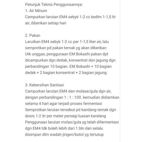 EM4 PETERNAKAN (COKLAT) PREBIOTIK hewan ayam sapi kambing