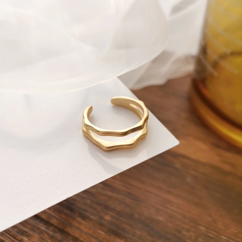 Cincin Open Ring Desain Garis Geometri Warna Gold Matte Untuk Wanita