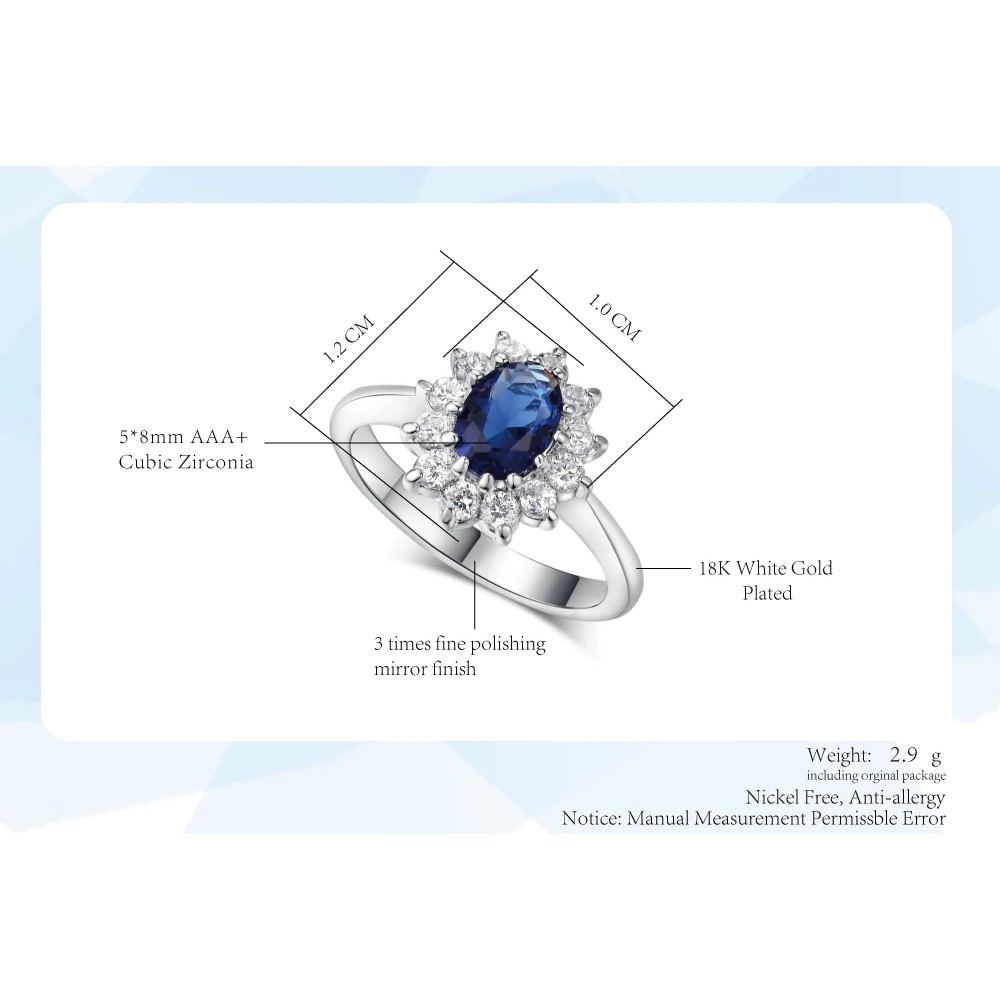 Cincin Wanita Blue Sapphire Safir Cubic Lapis Emas Putih Premium JC-001