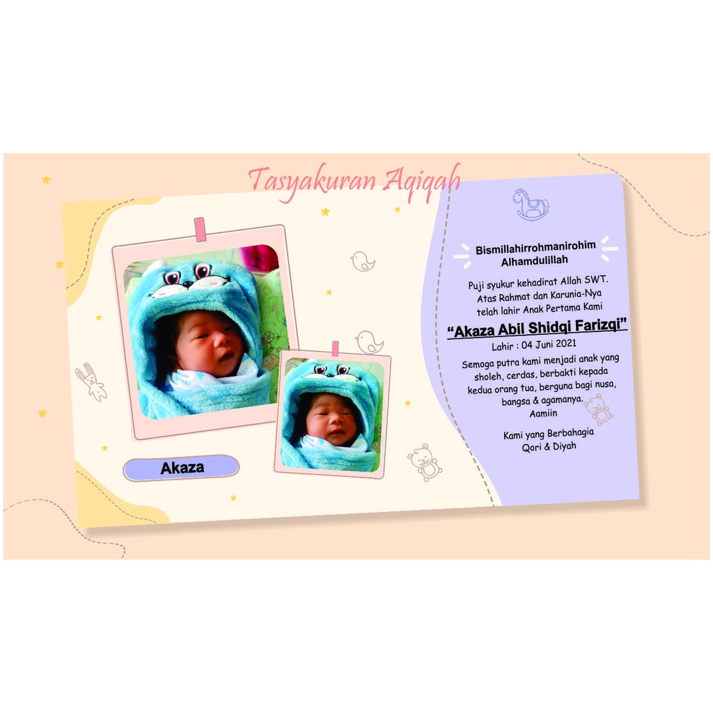 Kartu Ucapan Aqiqah bayi baby card / Kartu Ucapan Tasyakuran Aqiqah Kelahiran Anak Bayi